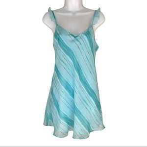 Halston nightgown slip chemise S teal ruffle